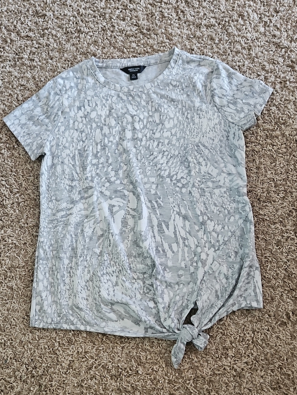Simply Vera Vera Wang Light Gray Patterned Short Sleeve Tie-Front Tee